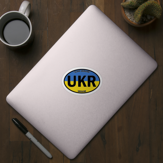 UKR - Ukraine "Slava Ukraini" (meaning Glory to Ukraine) Oval Travel Bumper Sticker for your Car or Luggage. by BBTravels